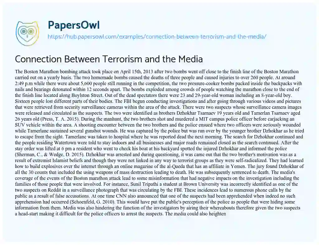 Essay on Connection Between Terrorism and the Media