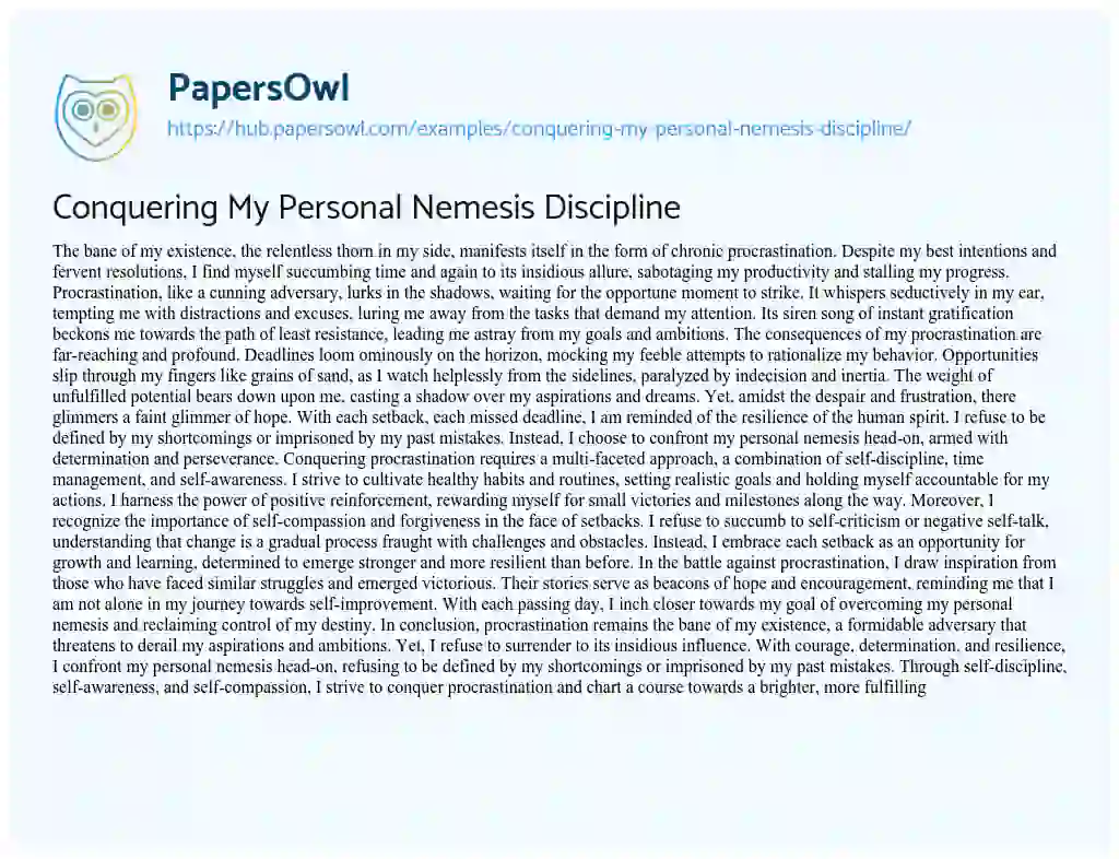 Essay on Conquering My Personal Nemesis Discipline