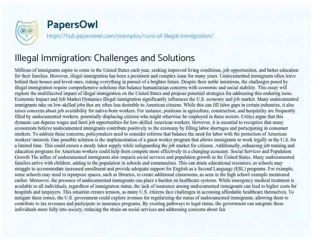 Essay on Illegal Immigration: Challenges and Solutions