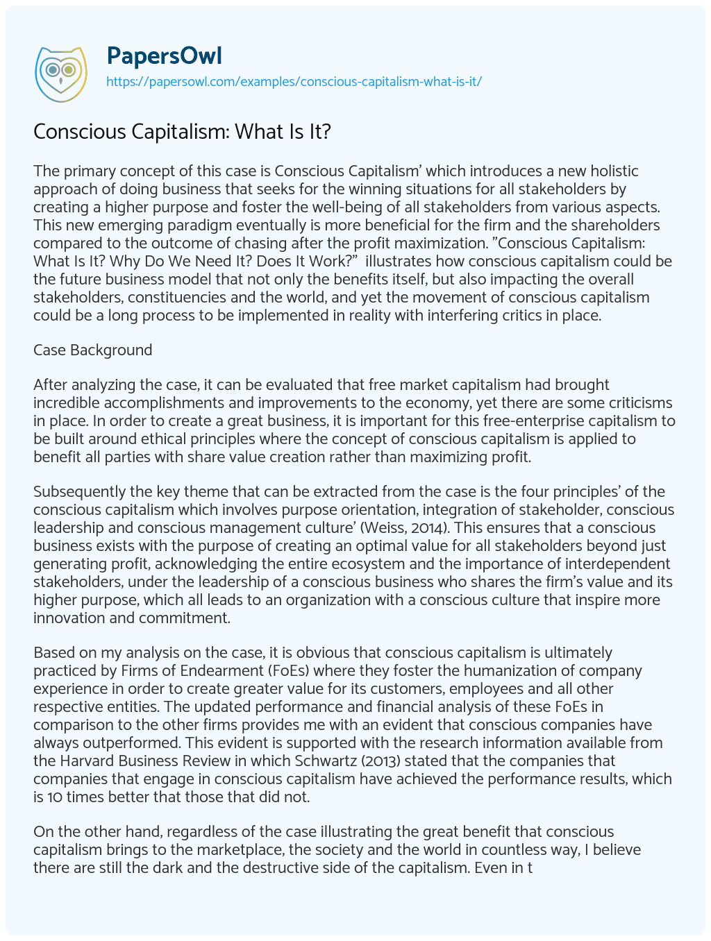 Essay on Conscious Capitalism: What Is It?