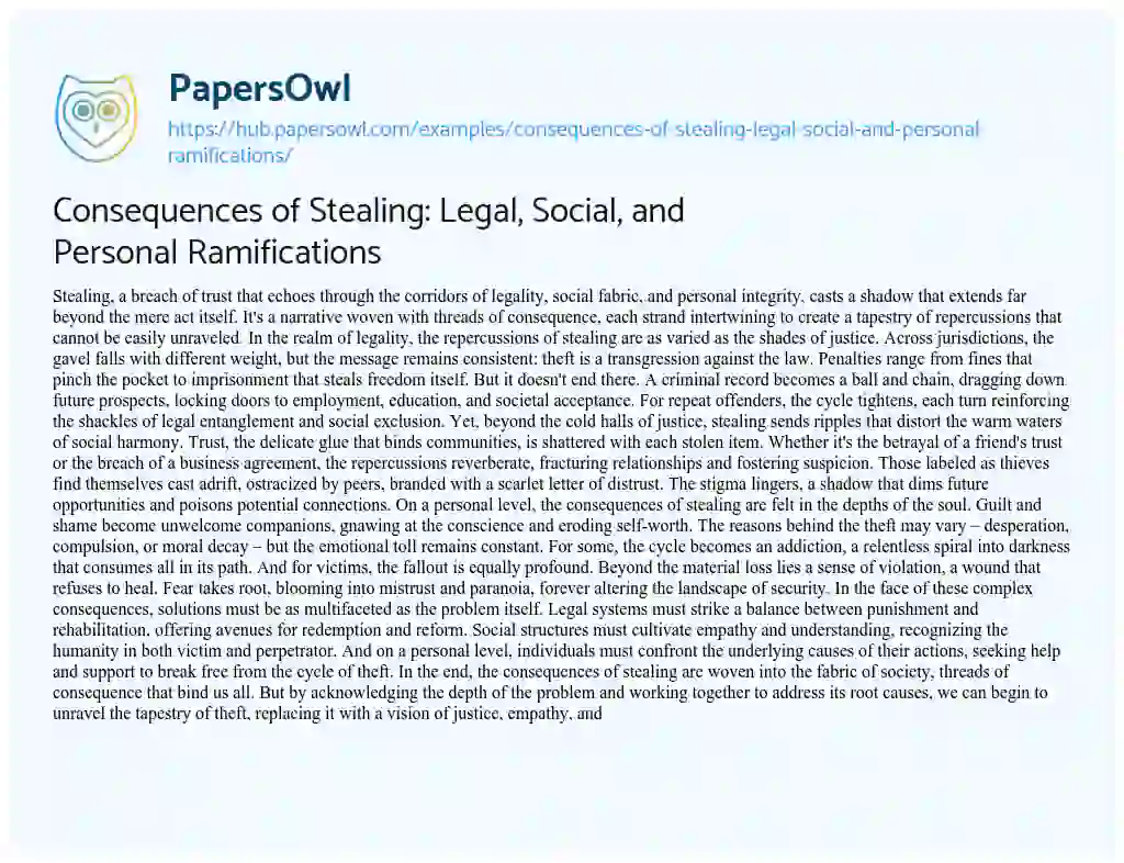 Essay on Consequences of Stealing: Legal, Social, and Personal Ramifications