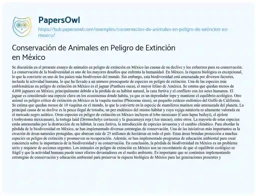 Essay on Conservación de Animales en Peligro de Extinción en México