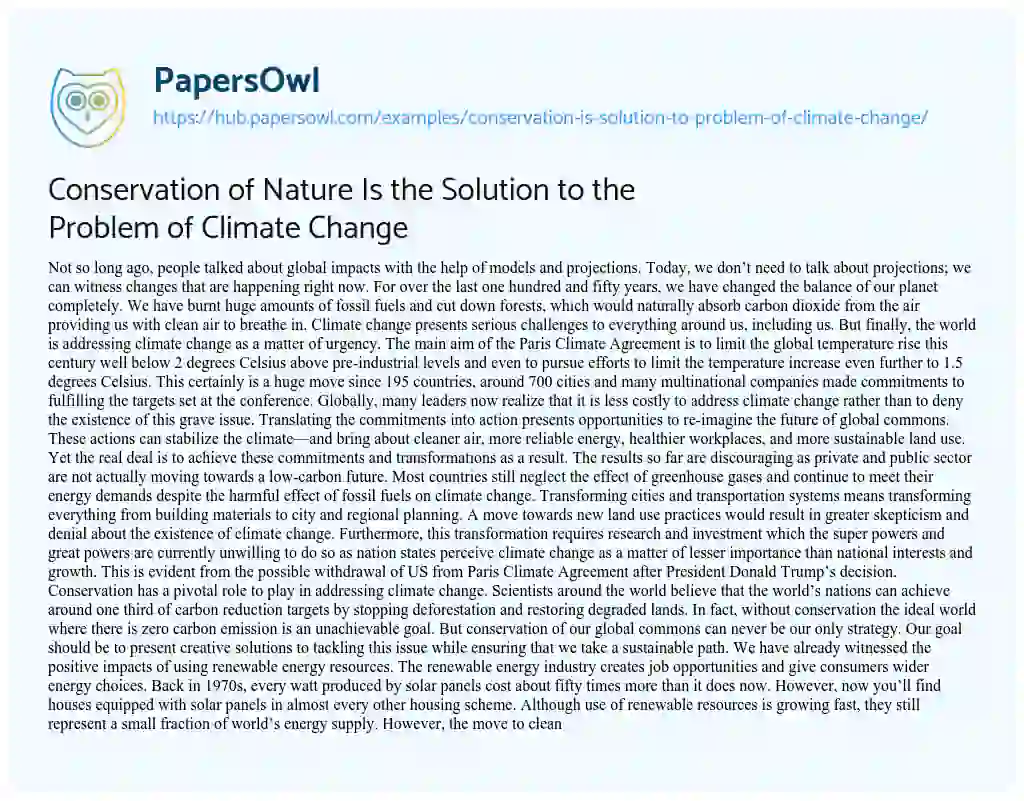 Essay on Conservation of Nature Is the Solution to the Problem of Climate Change