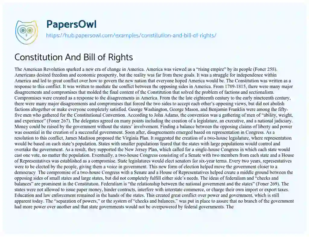 Essay on Constitution And Bill of Rights