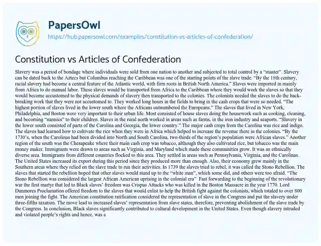 Essay on Constitution vs Articles of Confederation