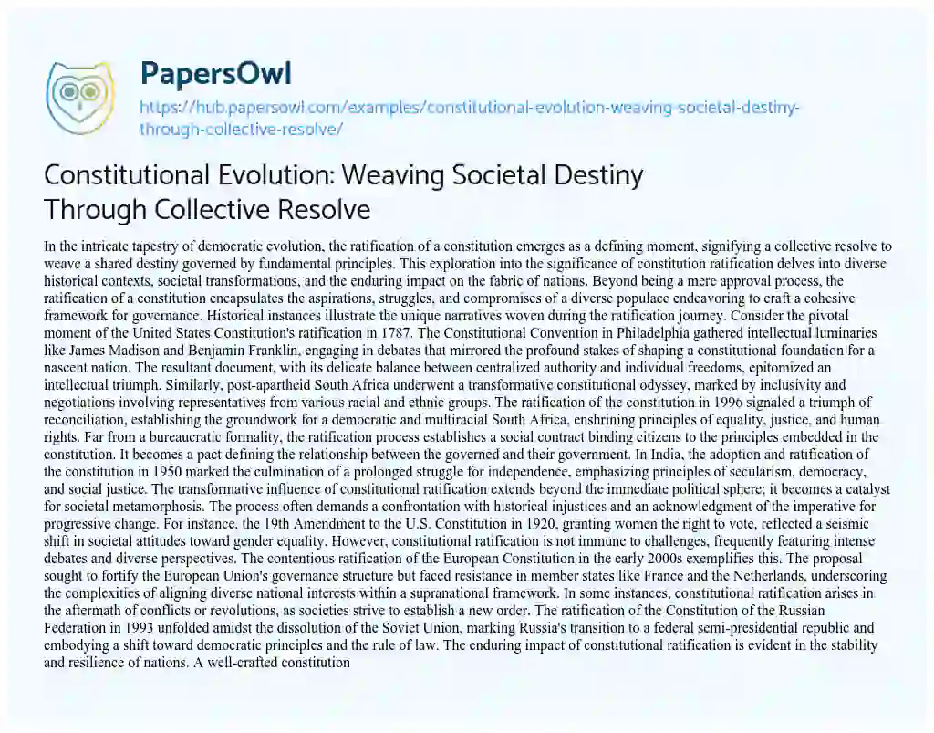 Essay on Constitutional Evolution: Weaving Societal Destiny Through Collective Resolve
