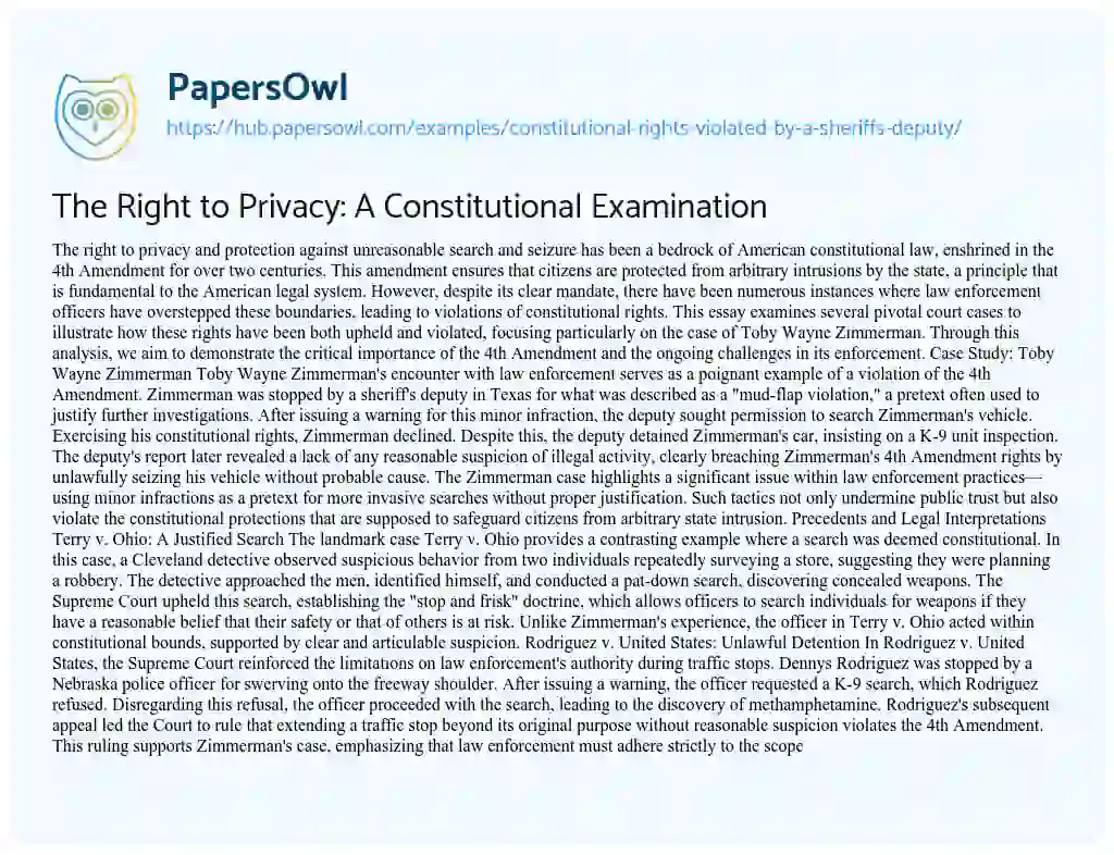 Essay on The Right to Privacy: A Constitutional Examination
