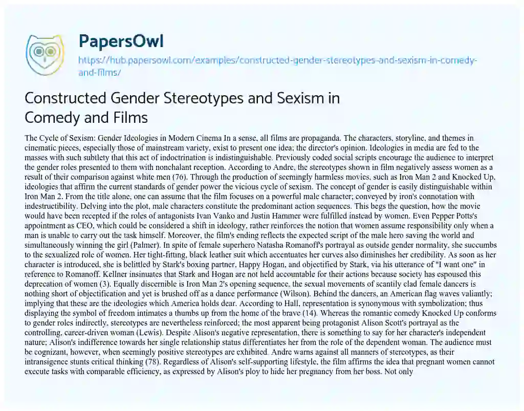 Essay on Constructed Gender Stereotypes and Sexism in Comedy and Films