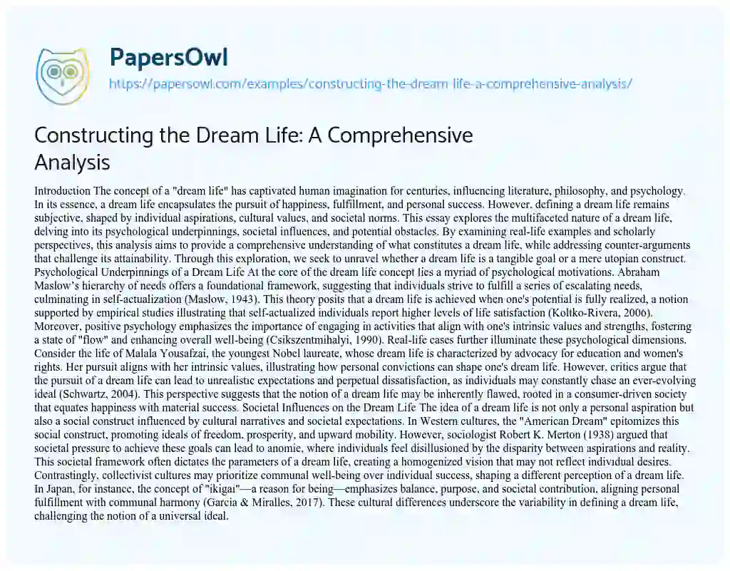 Essay on Constructing the Dream Life: A Comprehensive Analysis