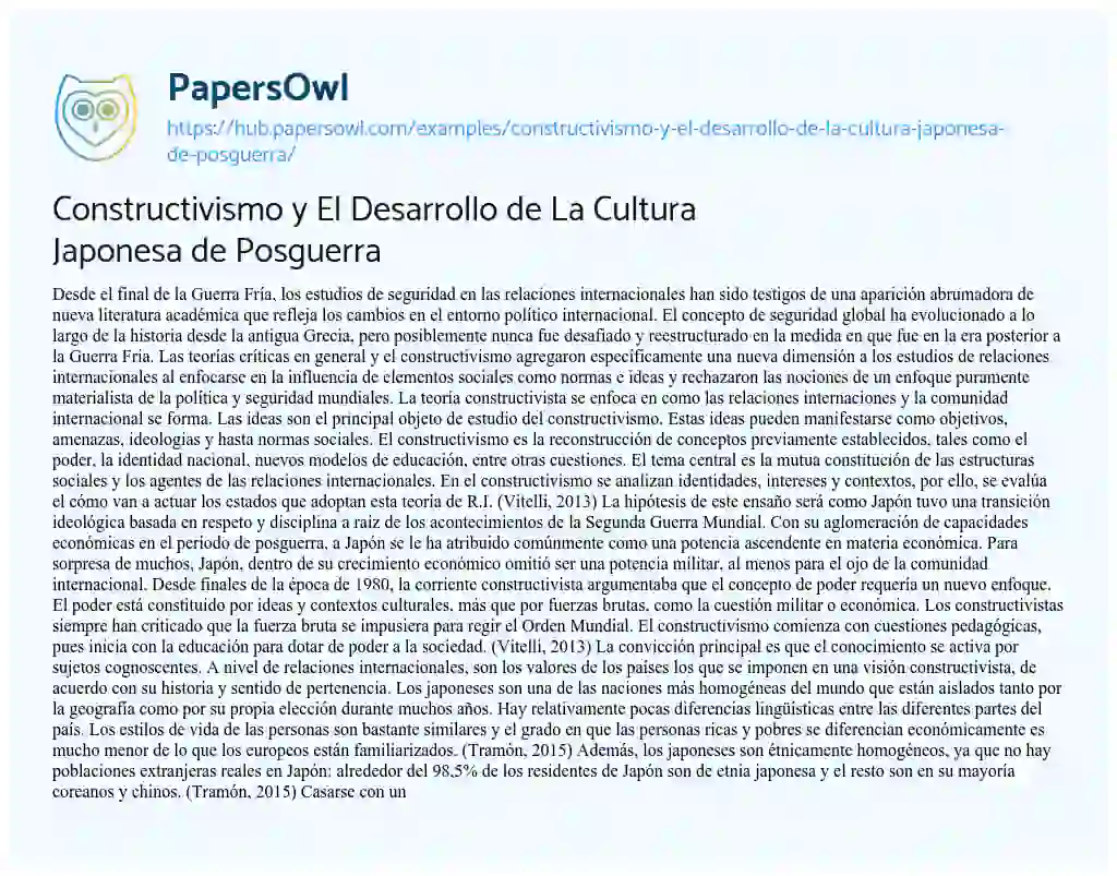 Essay on Constructivismo y El Desarrollo de La Cultura Japonesa de Posguerra