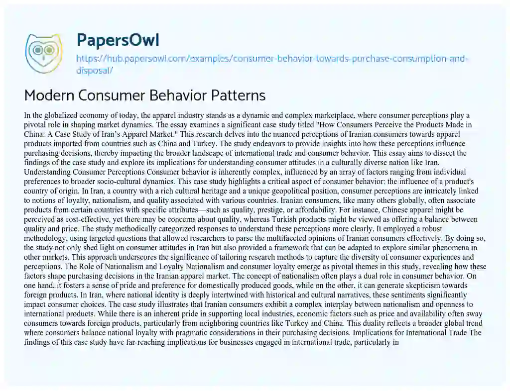 Essay on Modern Consumer Behavior Patterns