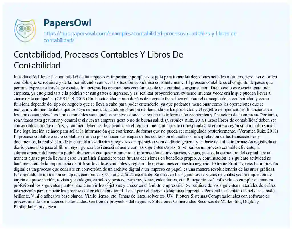 Essay on Contabilidad, Procesos Contables Y Libros De Contabilidad