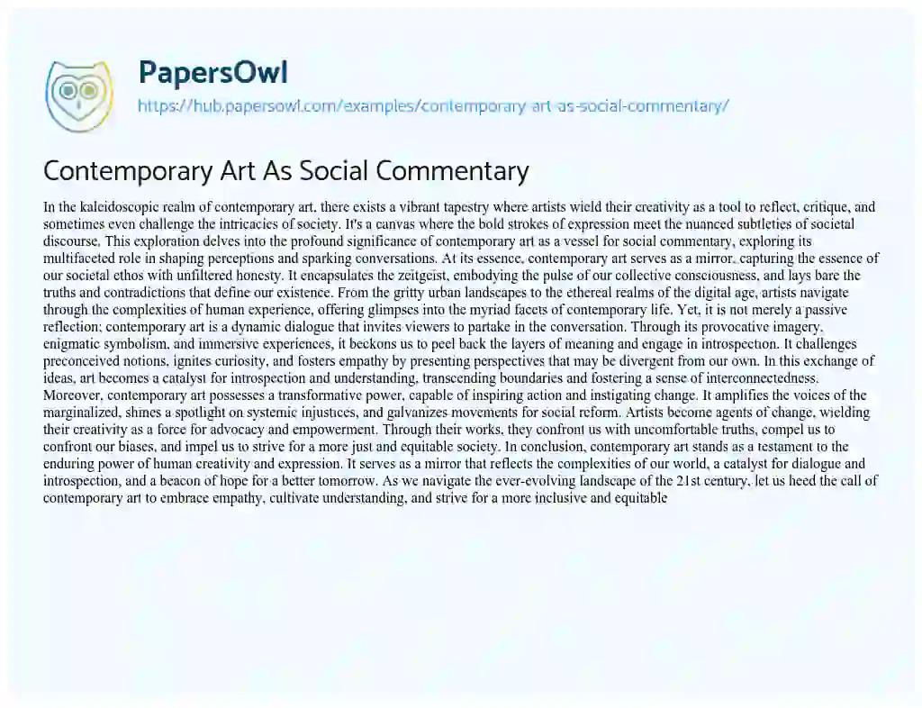 Essay on Contemporary Art As Social Commentary
