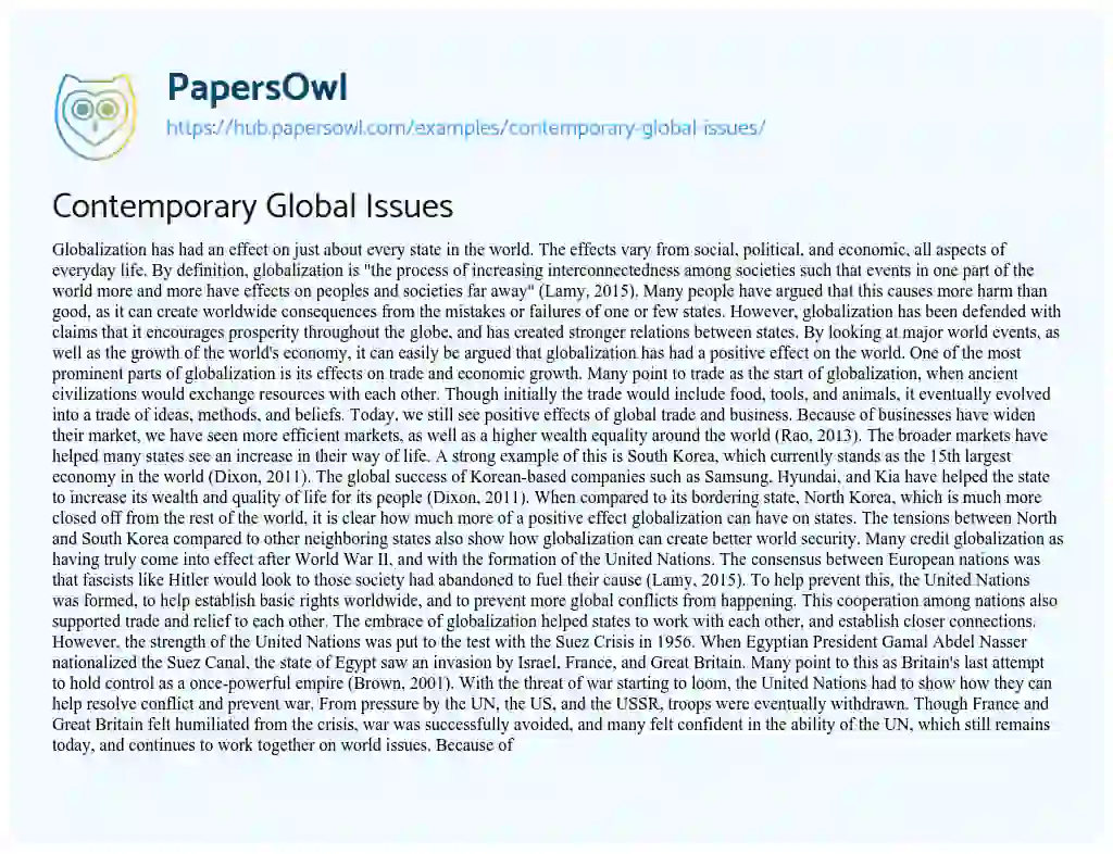 Essay on Contemporary Global Issues
