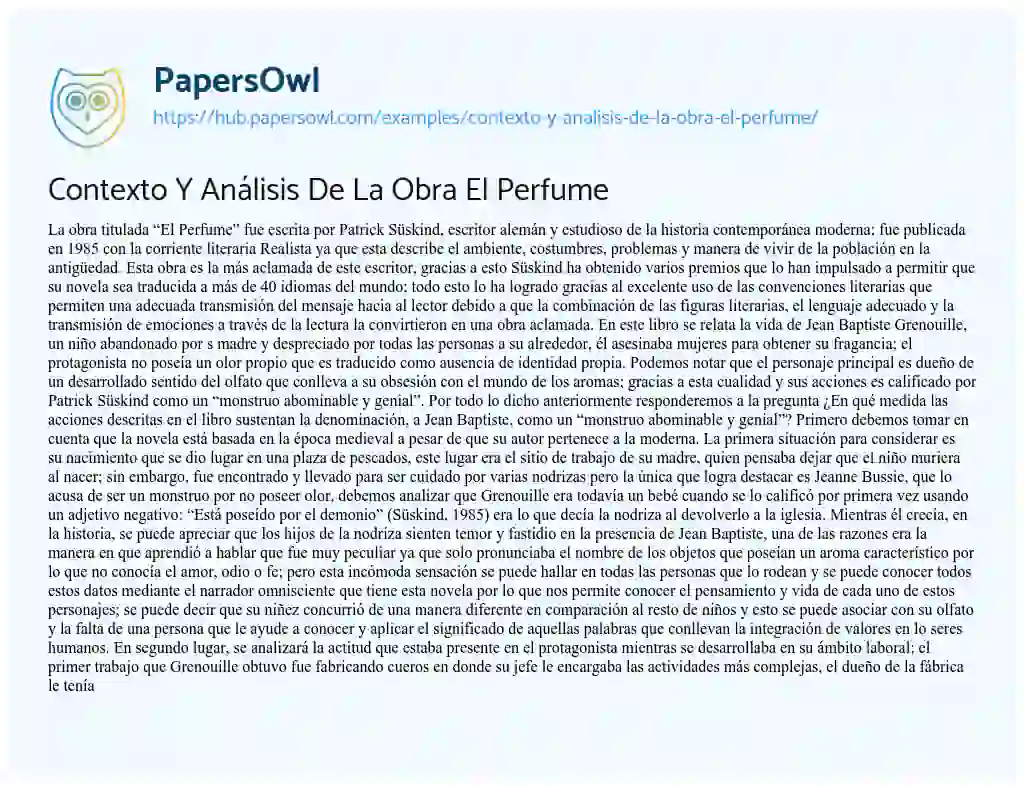 Essay on Contexto Y Análisis De La Obra El Perfume