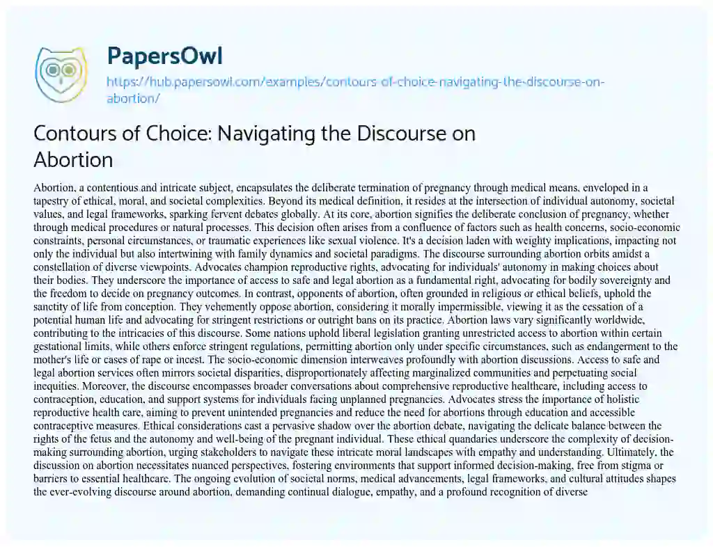 Essay on Contours of Choice: Navigating the Discourse on Abortion