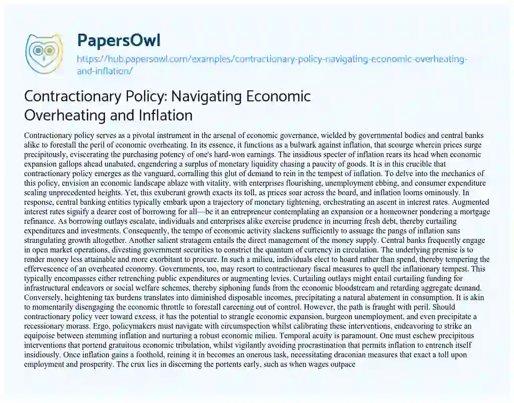Essay on Contractionary Policy: Navigating Economic Overheating and Inflation