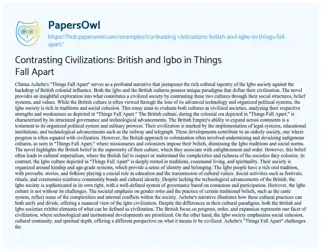 Essay on Contrasting Civilizations: British and Igbo in Things Fall Apart