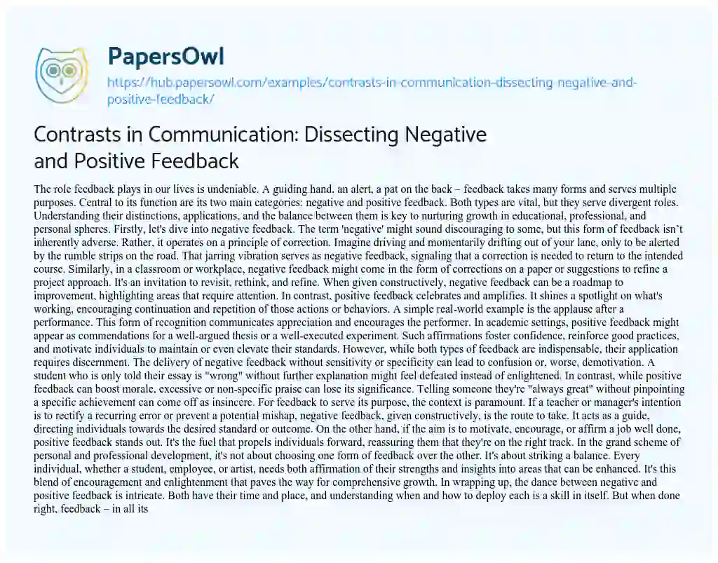 Essay on Contrasts in Communication: Dissecting Negative and Positive Feedback