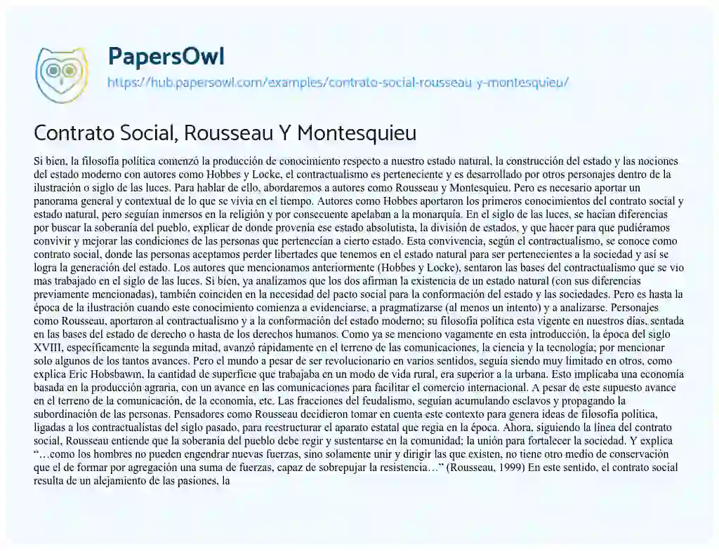 Essay on Contrato Social, Rousseau Y Montesquieu
