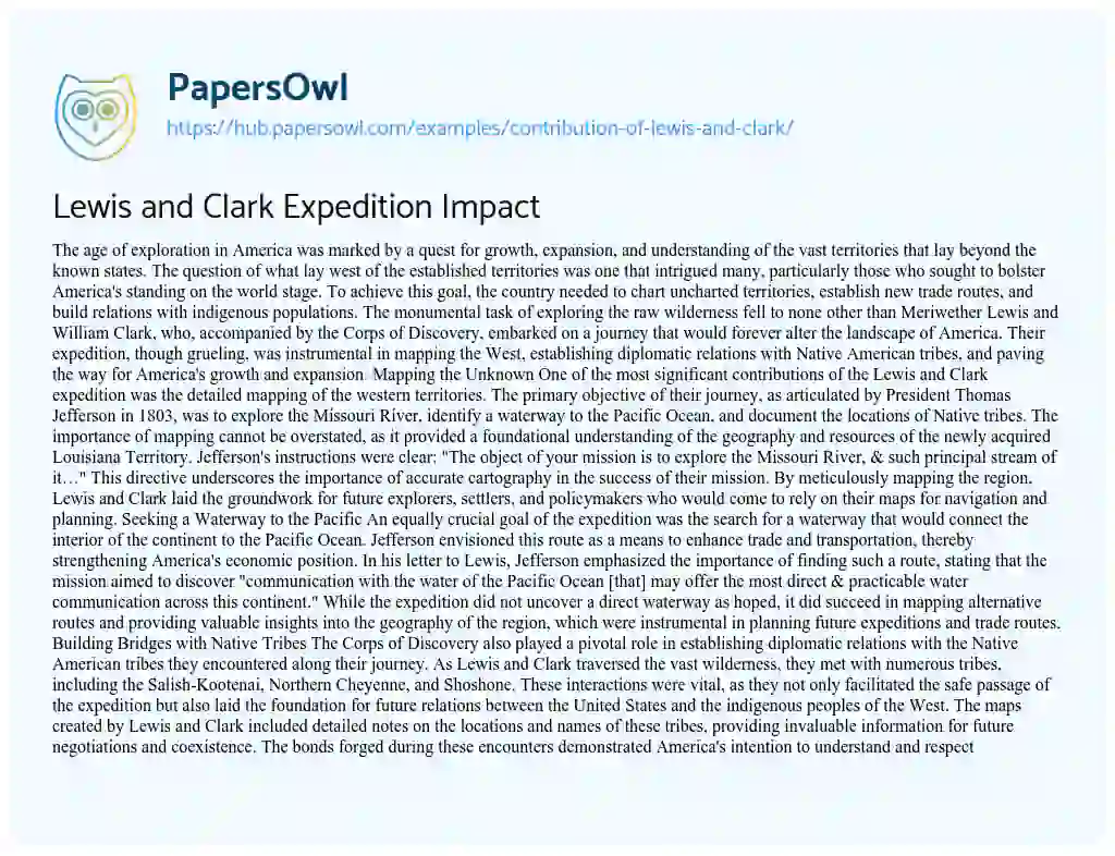 Essay on Lewis and Clark Expedition Impact