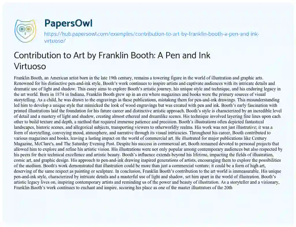 Essay on Contribution to Art by Franklin Booth: A Pen and Ink Virtuoso