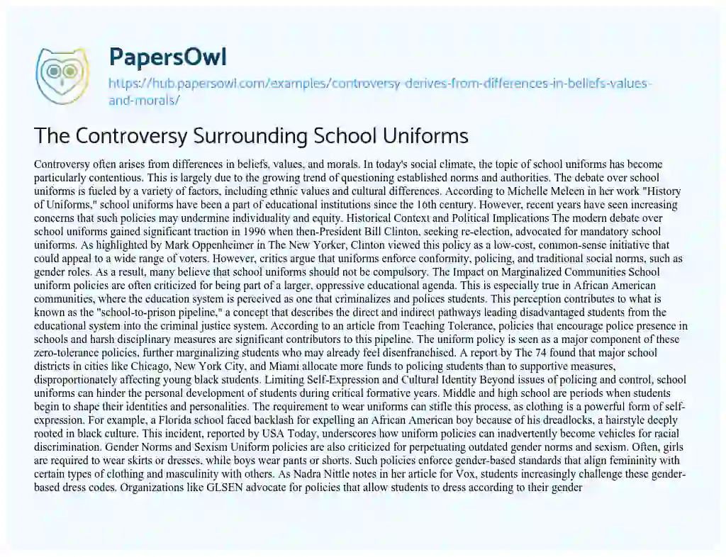 Essay on The Controversy Surrounding School Uniforms