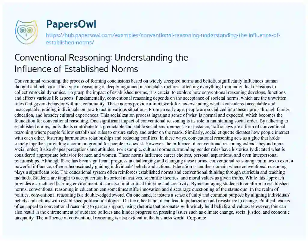 Essay on Conventional Reasoning: Understanding the Influence of Established Norms