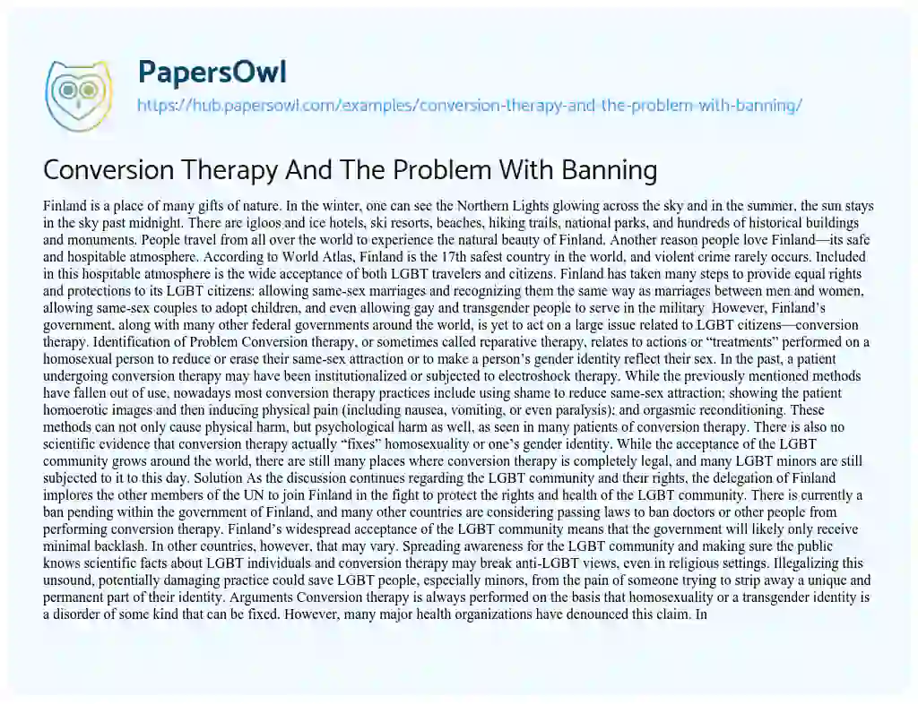 Essay on Conversion Therapy And The Problem With Banning