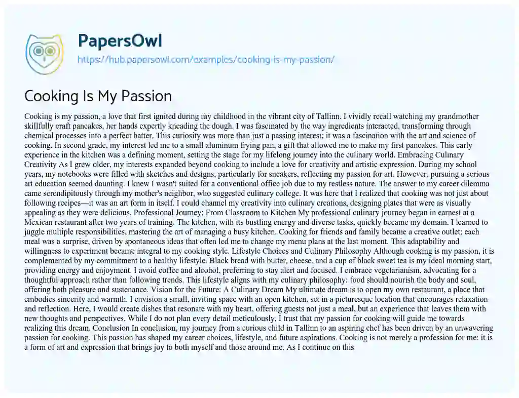 Essay on Cooking Is My Passion