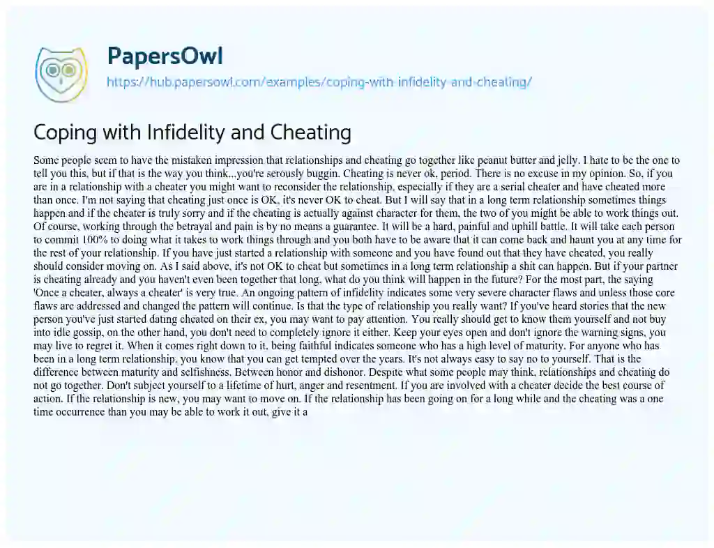 Essay on Coping with Infidelity and Cheating