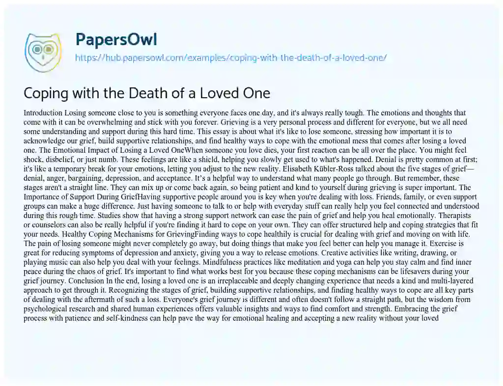 Essay on Coping with the Death of a Loved One