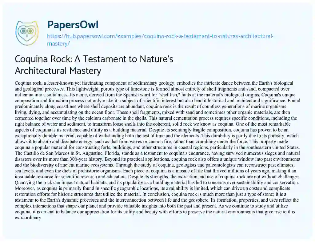 Essay on Coquina Rock: A Testament to Nature’s Architectural Mastery