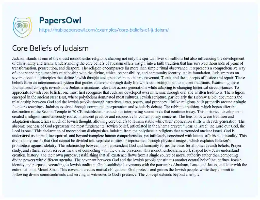 Essay on Core Beliefs of Judaism