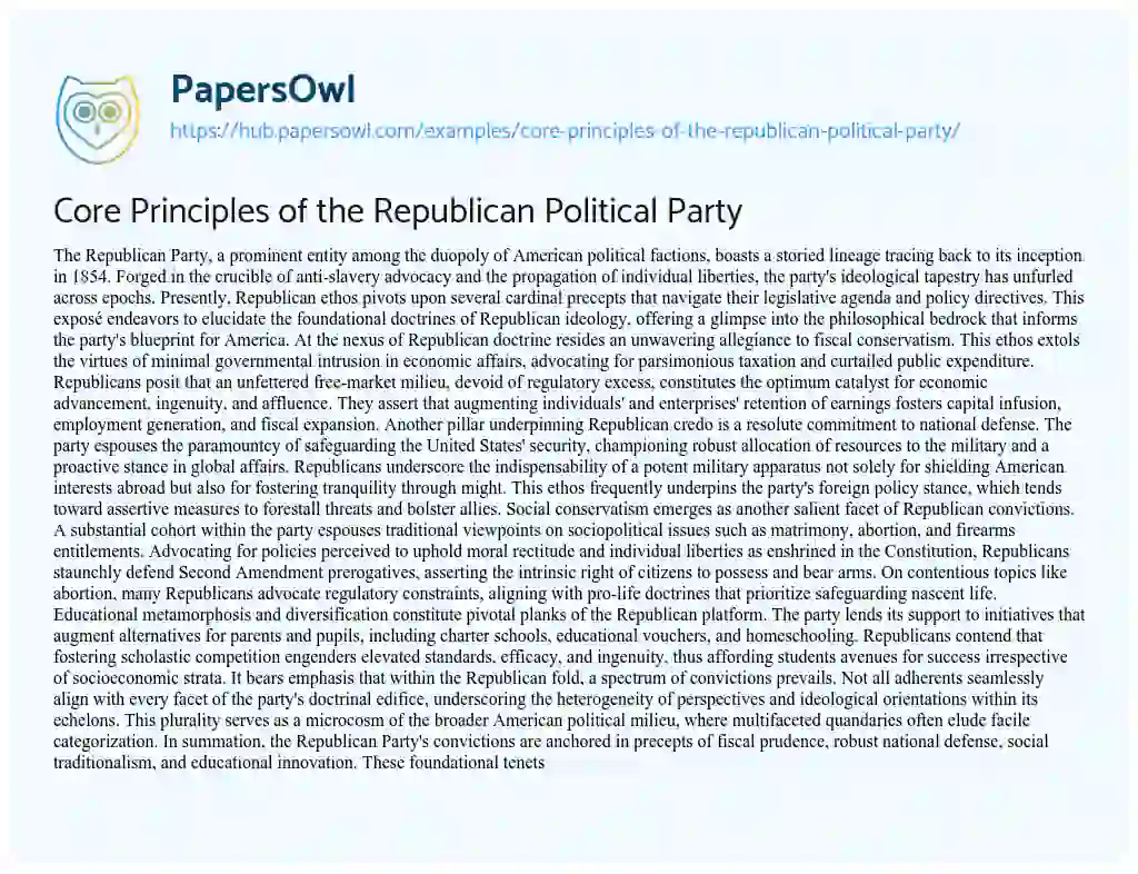 Essay on Core Principles of the Republican Political Party