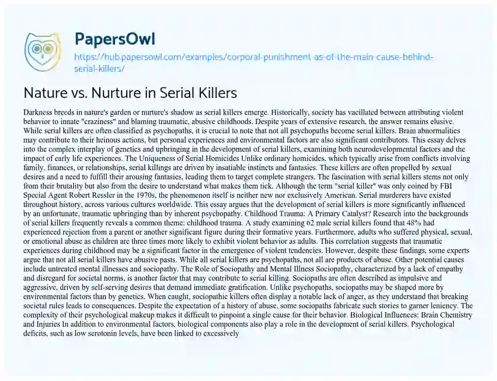 Essay on Nature vs. Nurture in Serial Killers
