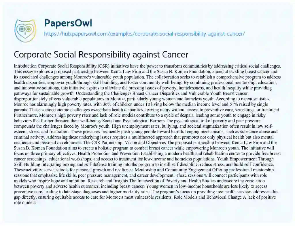 Essay on Corporate Social Responsibility against Cancer