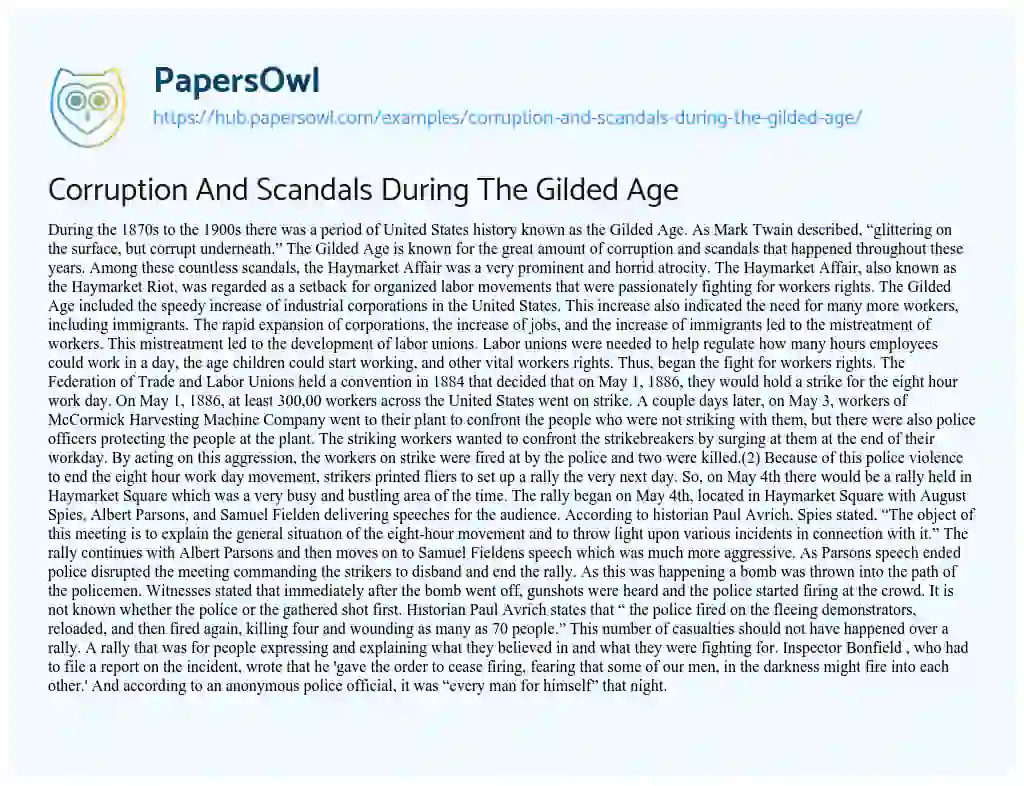 Essay on Corruption And Scandals During The Gilded Age