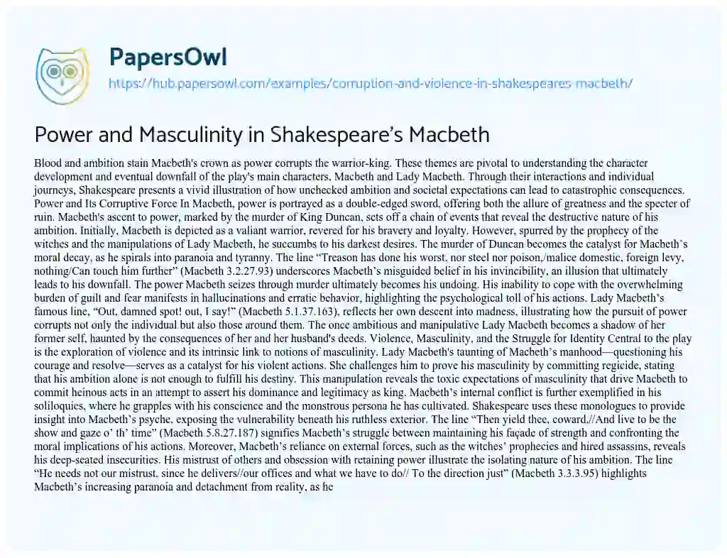 Essay on Power and Masculinity in Shakespeare’s Macbeth