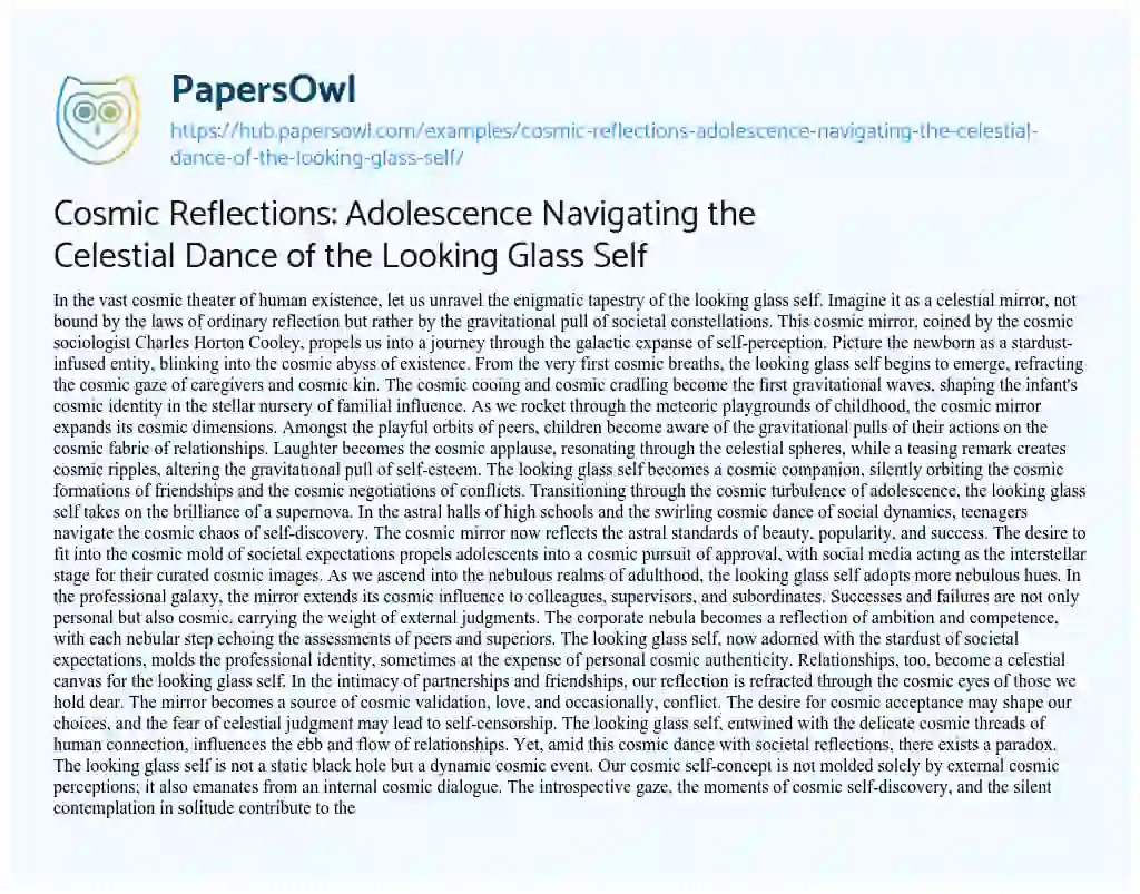 Essay on Cosmic Reflections: Adolescence Navigating the Celestial Dance of the Looking Glass Self