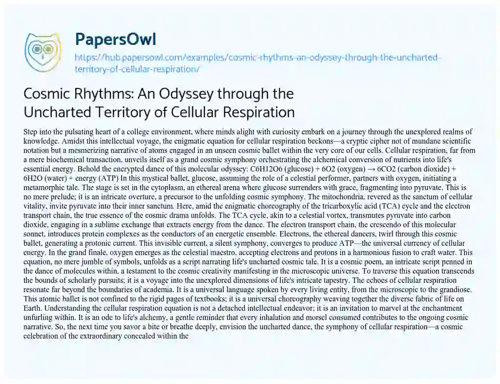 Essay on Cosmic Rhythms: An Odyssey through the Uncharted Territory of Cellular Respiration