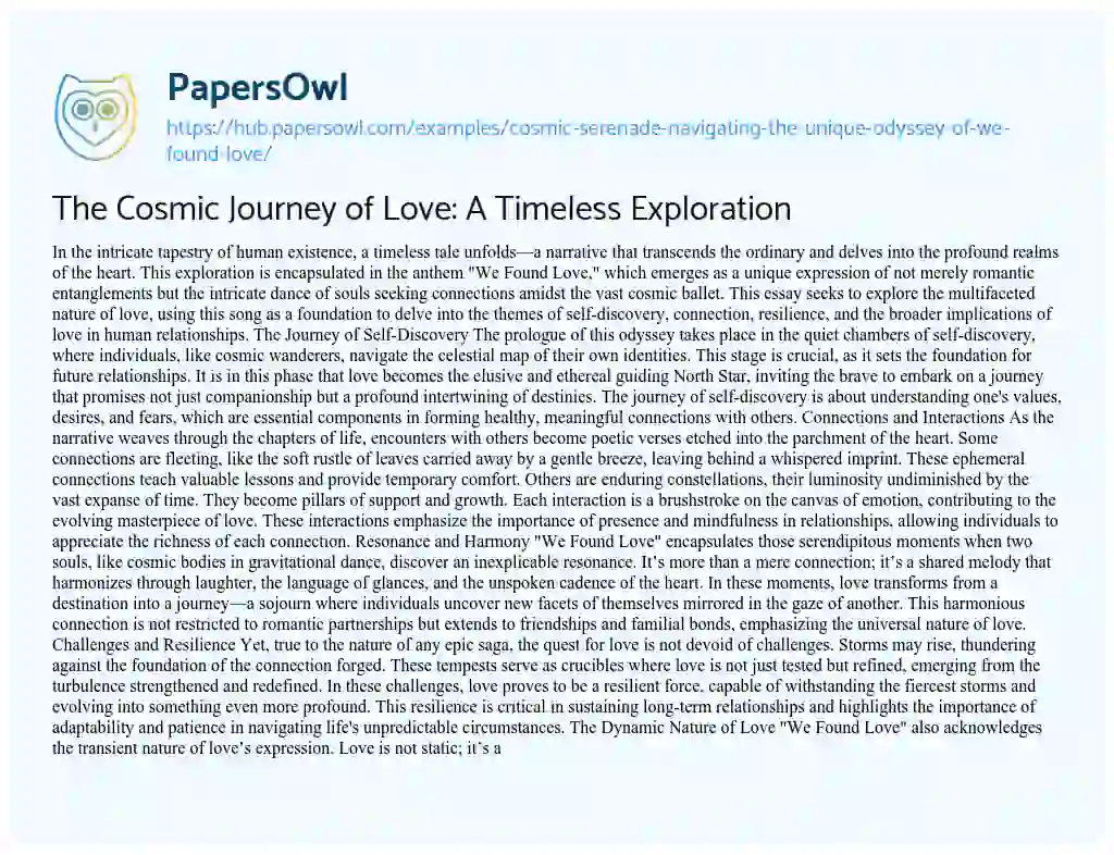 Essay on The Cosmic Journey of Love: A Timeless Exploration