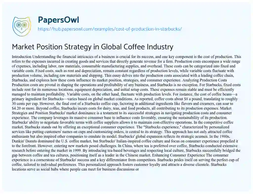 Essay on Market Position Strategy in Global Coffee Industry