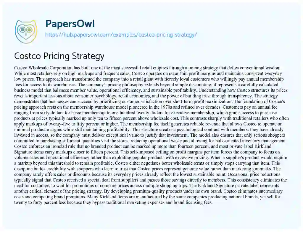 Essay on Costco Pricing Strategy