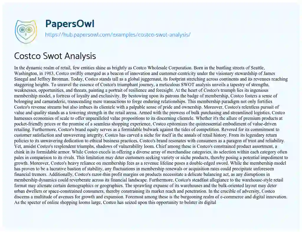 Essay on Costco Swot Analysis