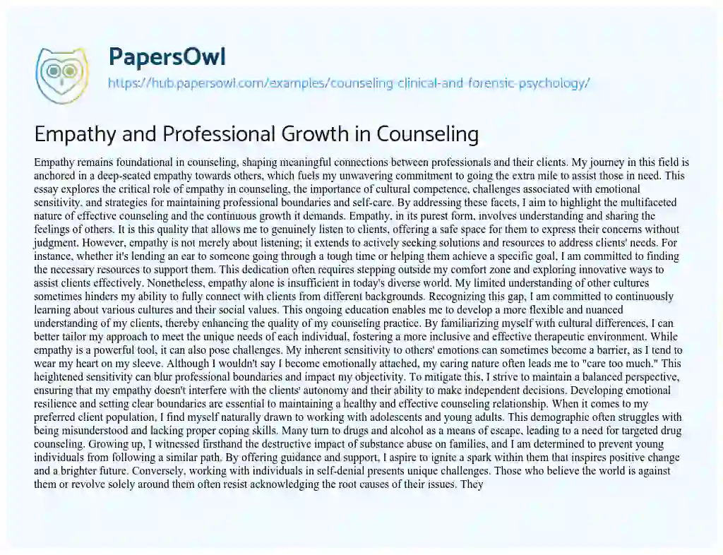 Essay on Empathy and Professional Growth in Counseling