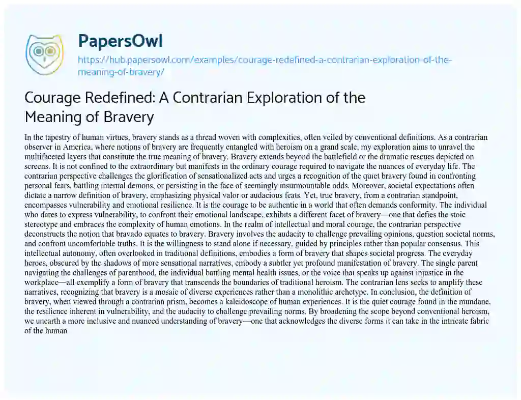 Essay on Courage Redefined: A Contrarian Exploration of the Meaning of Bravery