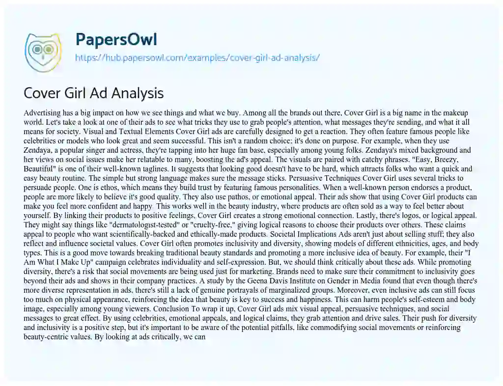 Essay on Cover Girl Ad Analysis