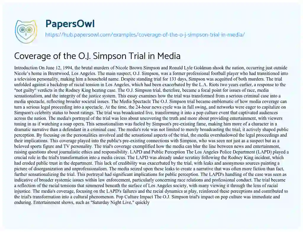Essay on Coverage of the O.J. Simpson Trial in Media