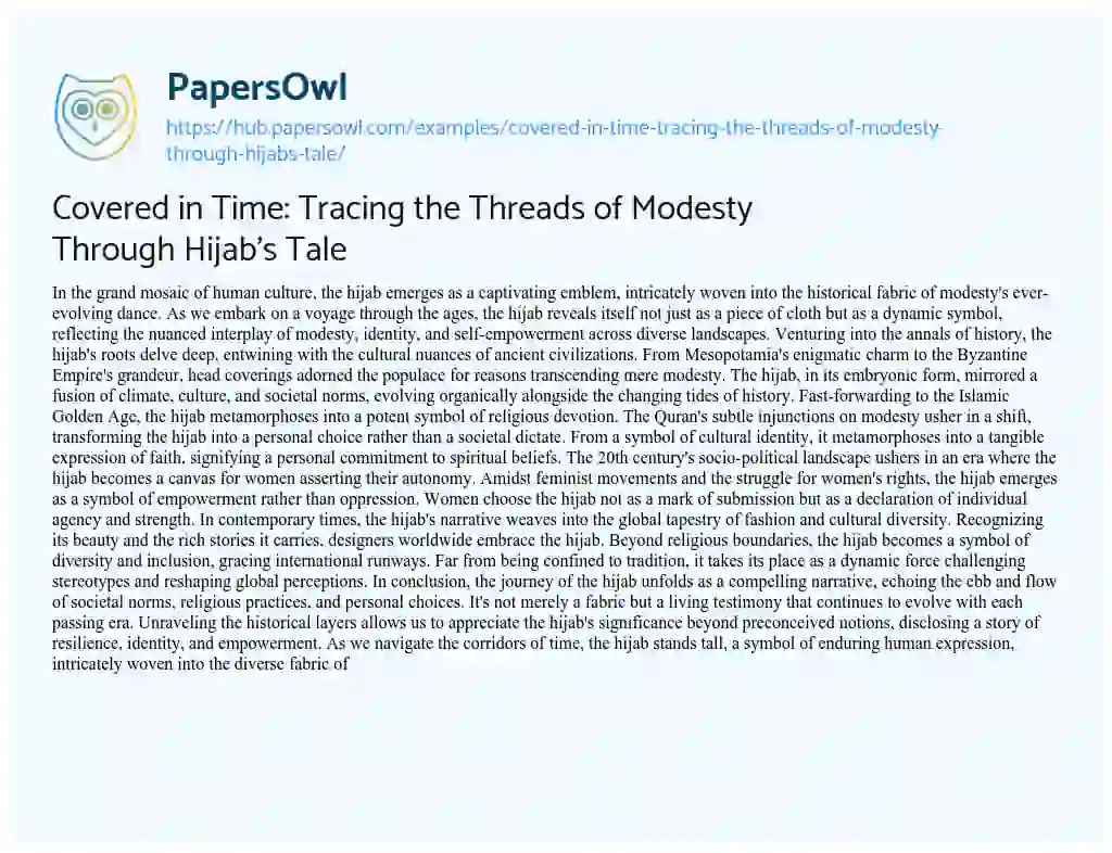 Essay on Covered in Time: Tracing the Threads of Modesty Through Hijab’s Tale